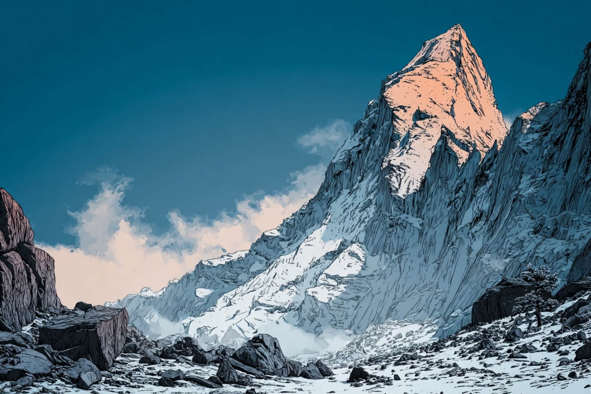 Illustration of Mount Everest in the distance