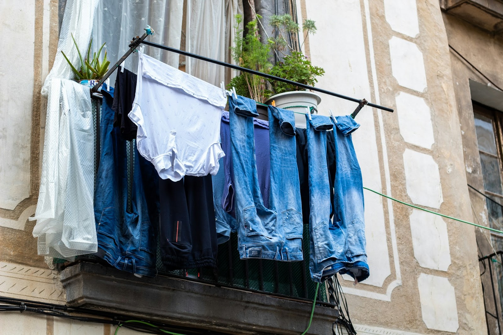 Men's clothes air drying.