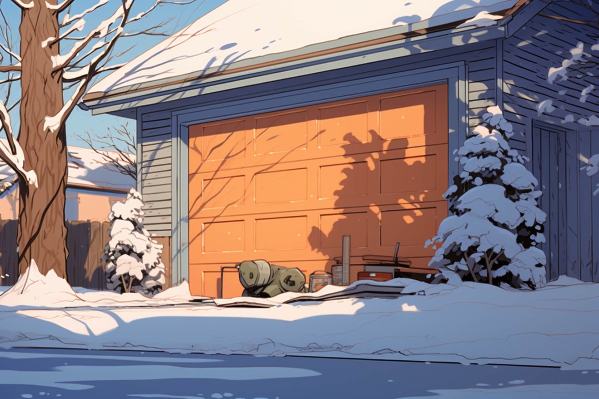 Exterior of garage in winter