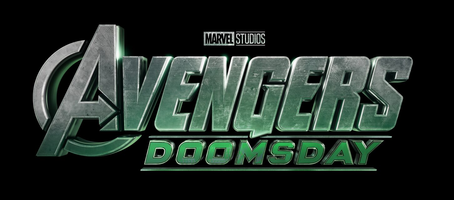 The green "Avengers: Doomsday" logo sits against a black background as part of the MCU Phase 6 rollout.