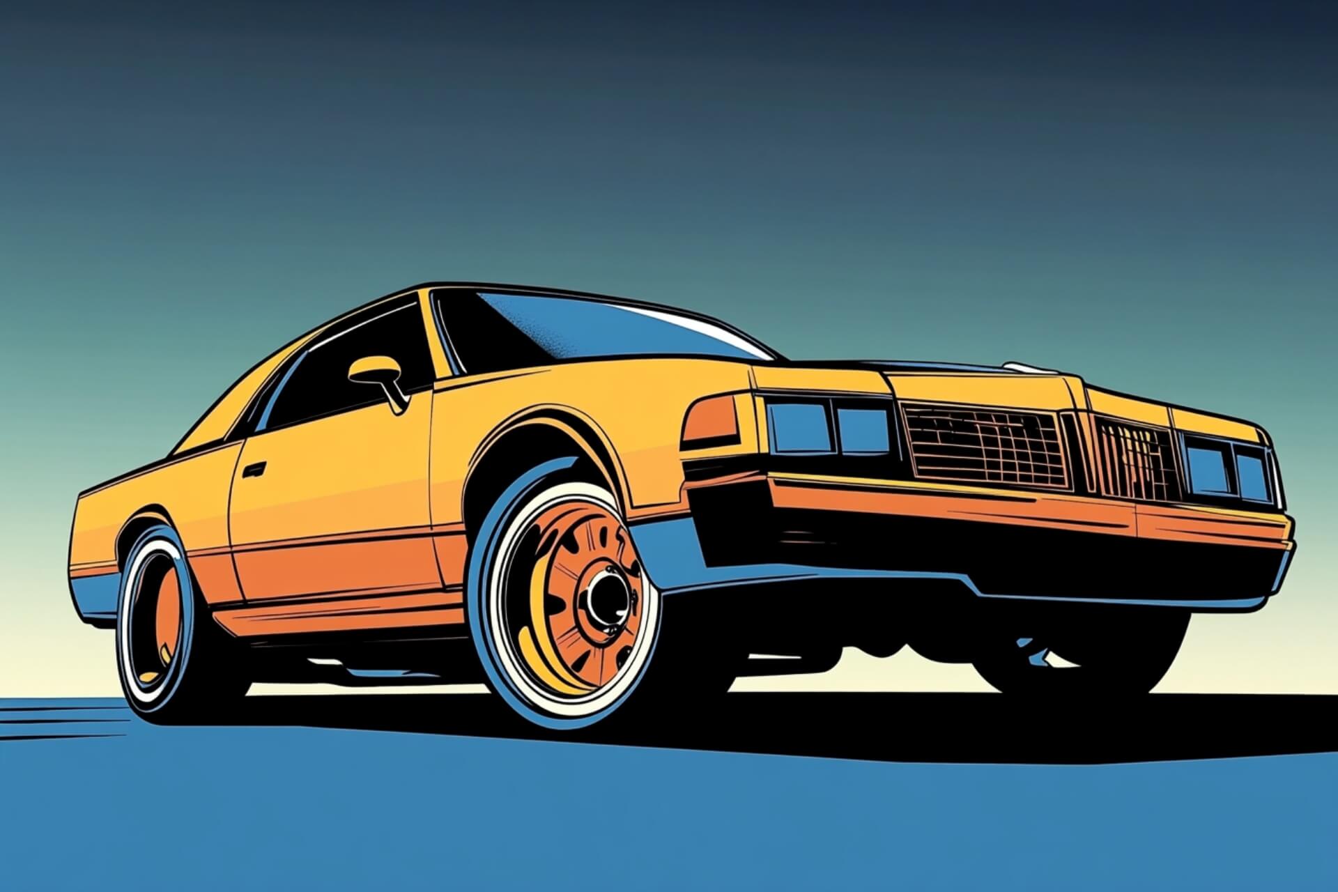 Orange car with a blue background