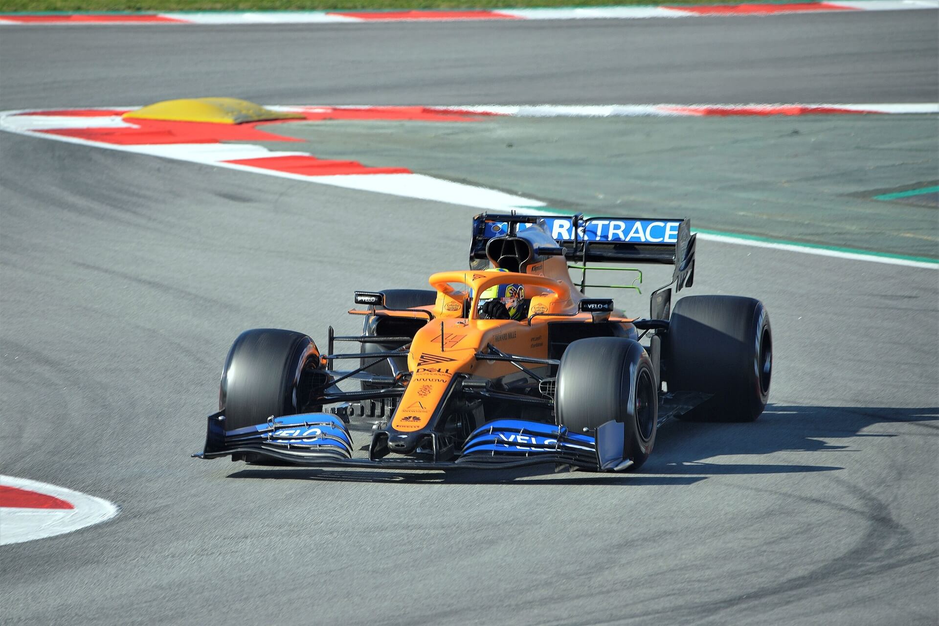 Lando Norris testing his McLaren on the racetrack