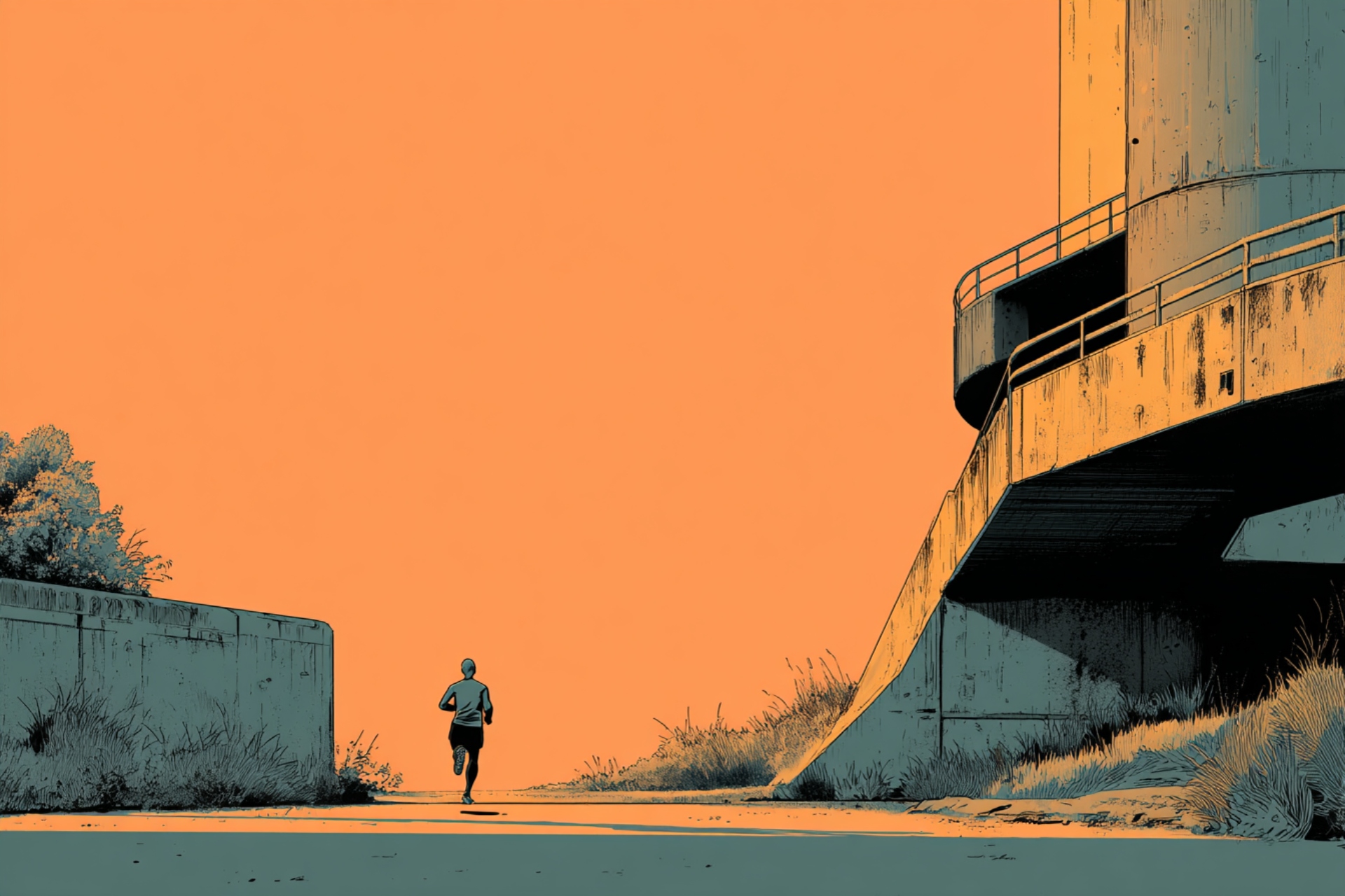 Illustration of man jogging in the city