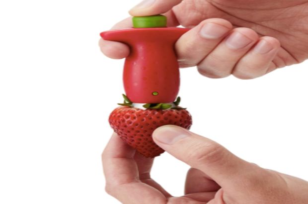 A strawberry huller, a cooking essential.