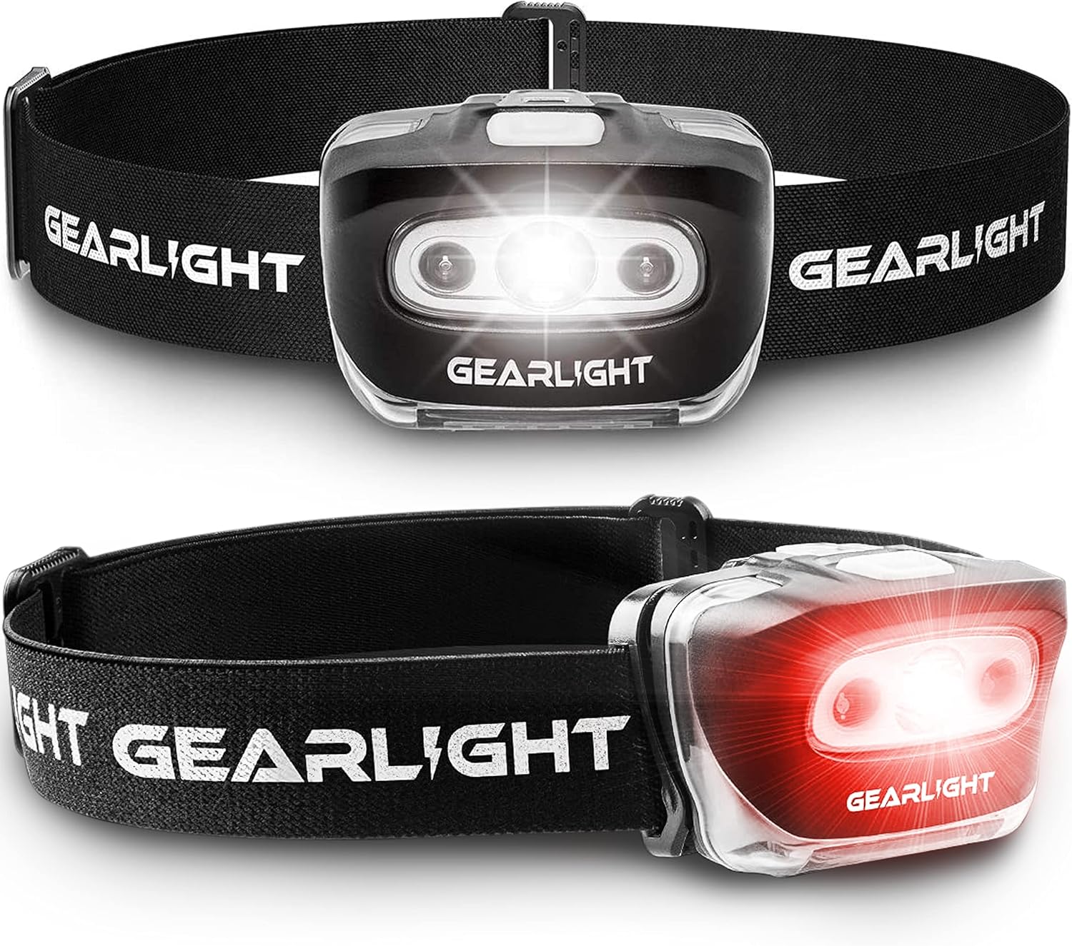 Two headlamps that can shine white or read. They're essential spelunking gear for beginners and experts.