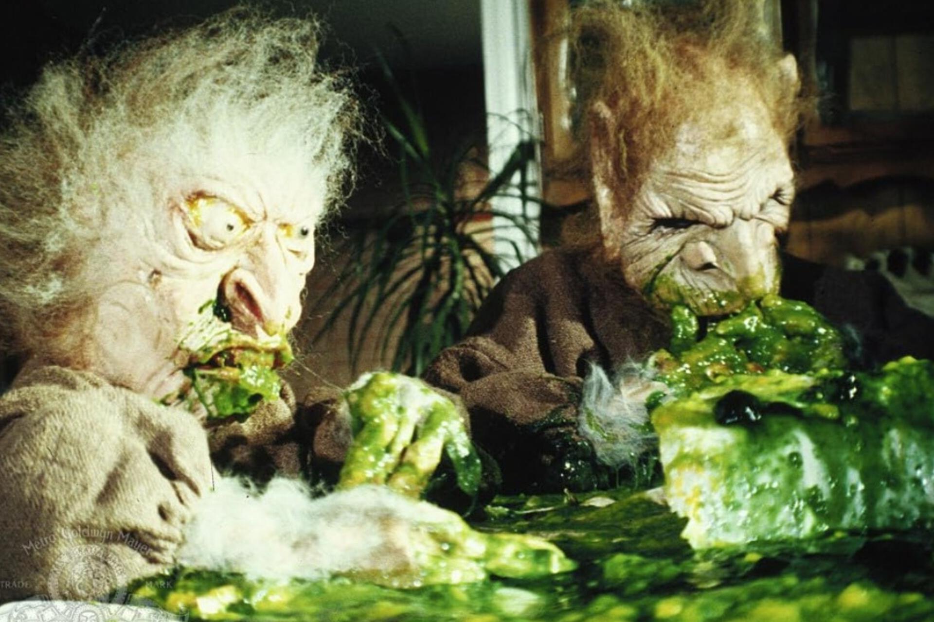 Troll movie characters eating green goo