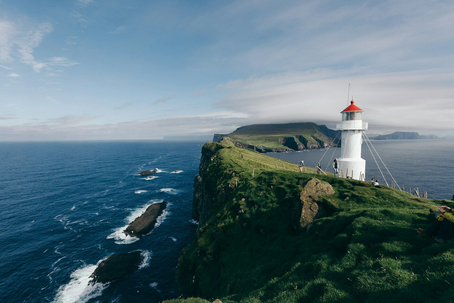 Lighthouse on a grassy island