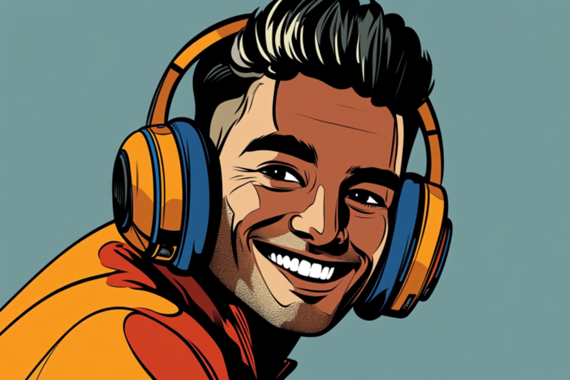 Smiling man wearing headphones