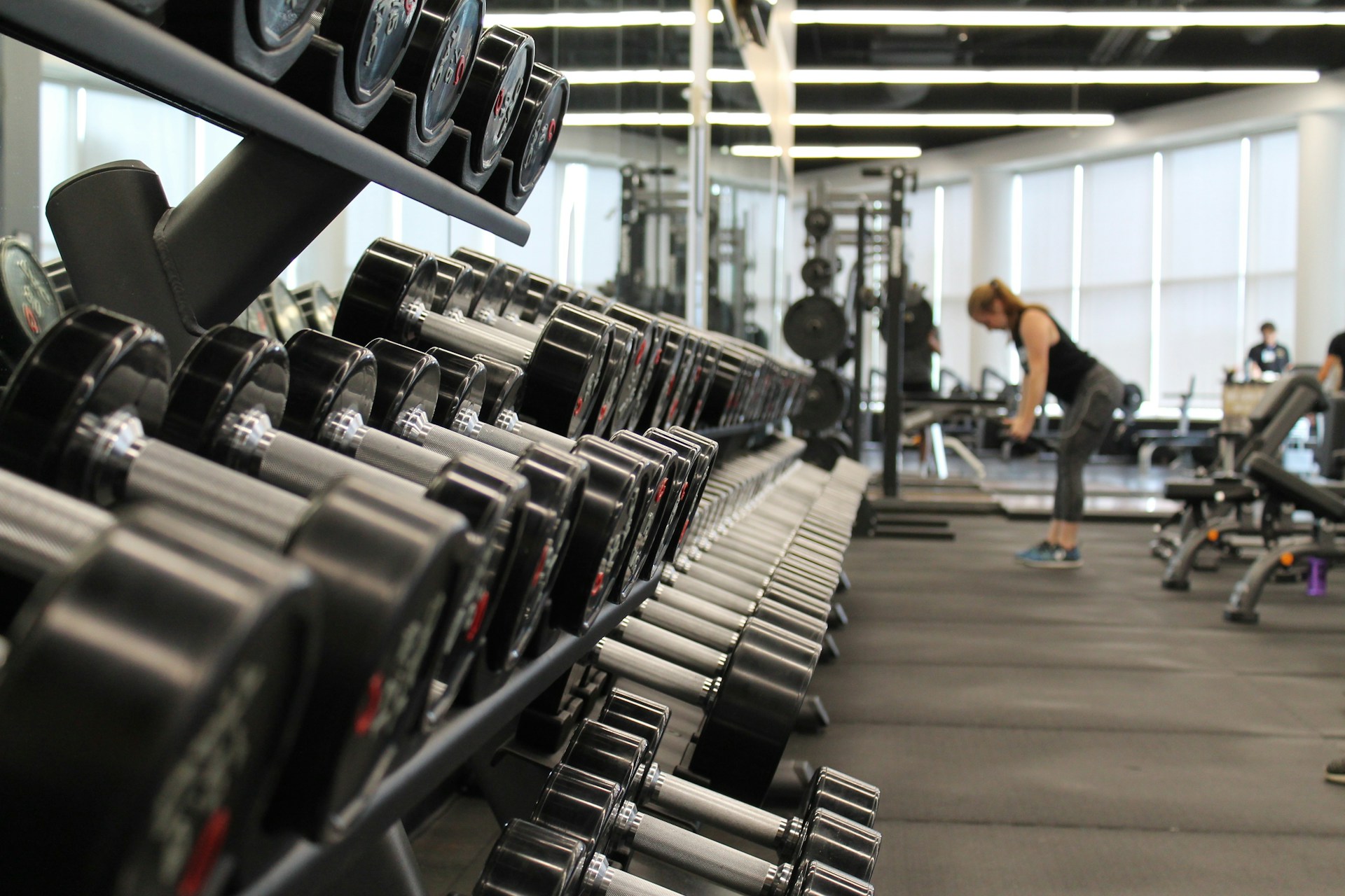 A dumbbell rack at the gym.