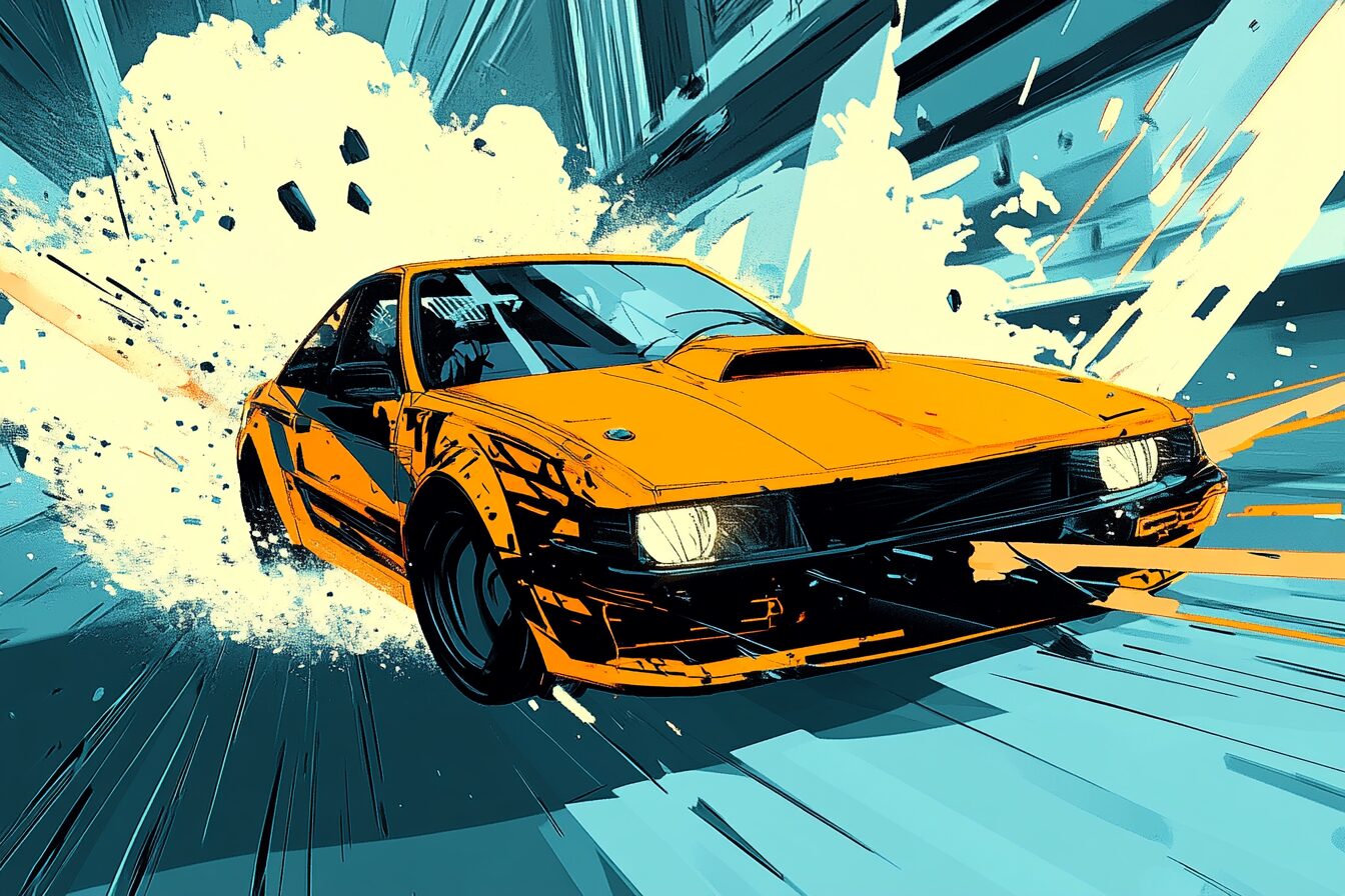 A car speeding down a track