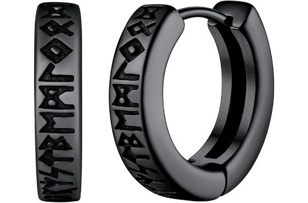 black earrings with viking runes