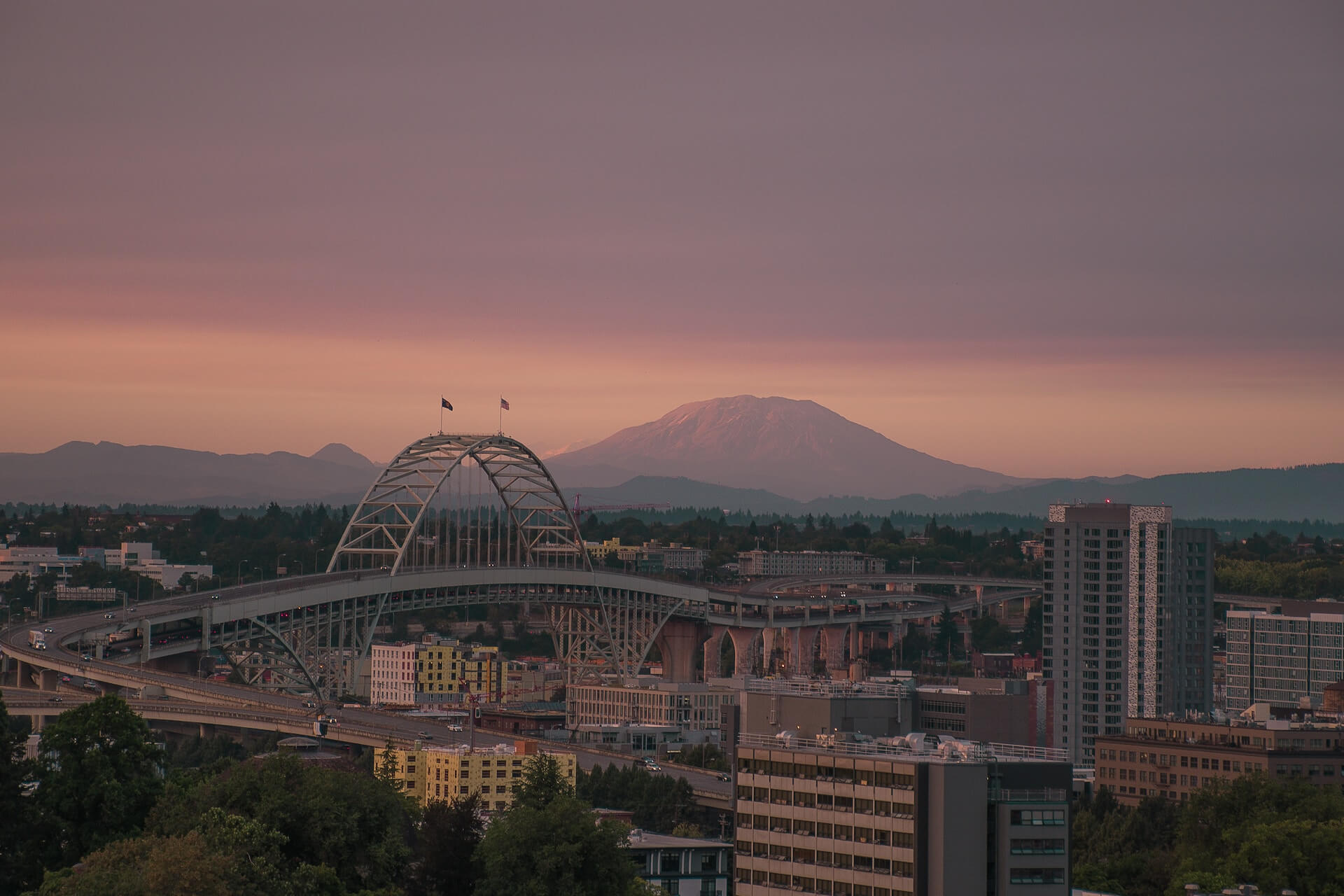 The Portland skyline with Mt. Hood in the background.