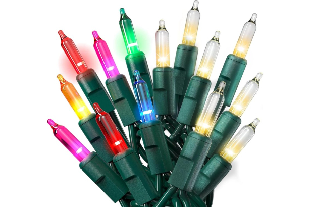 a group of colored Christmas lights