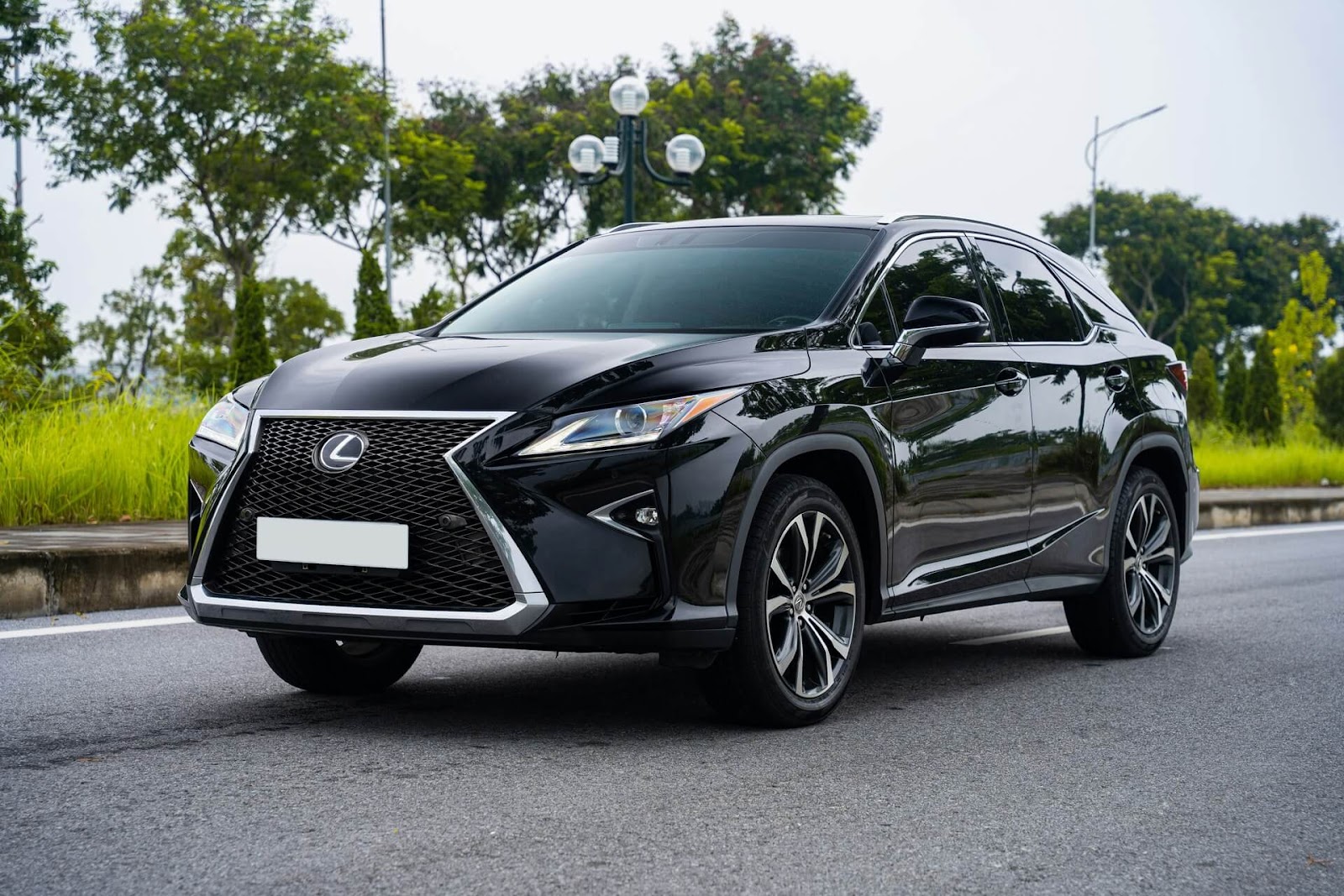 A black Lexus RX parked on a road