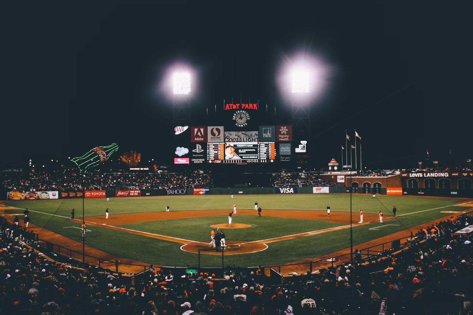 baseball field under lights
