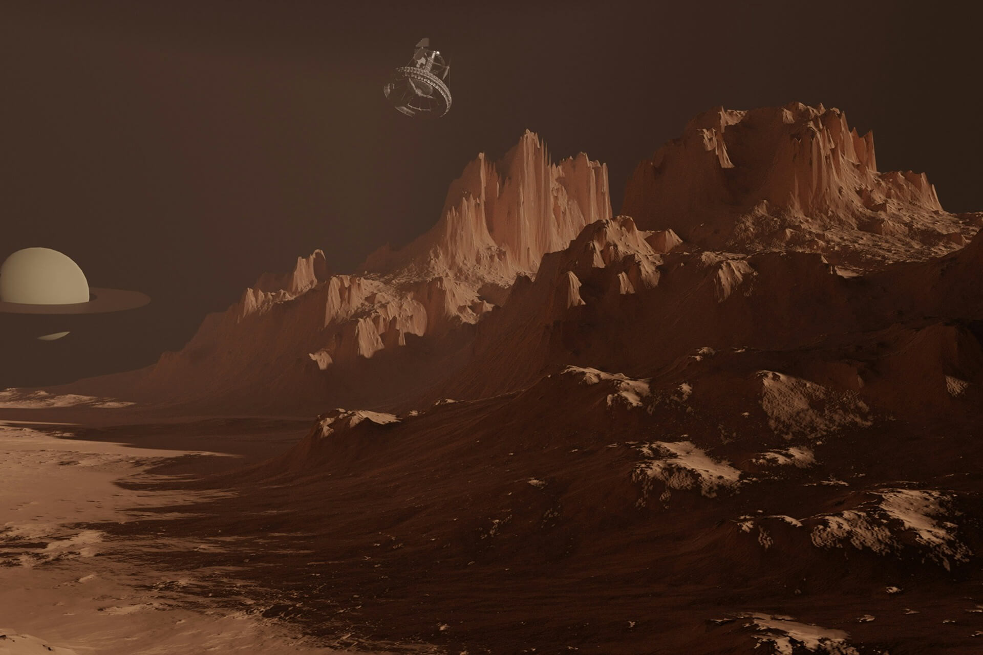 Mountainous landscape of a barren virtual planet