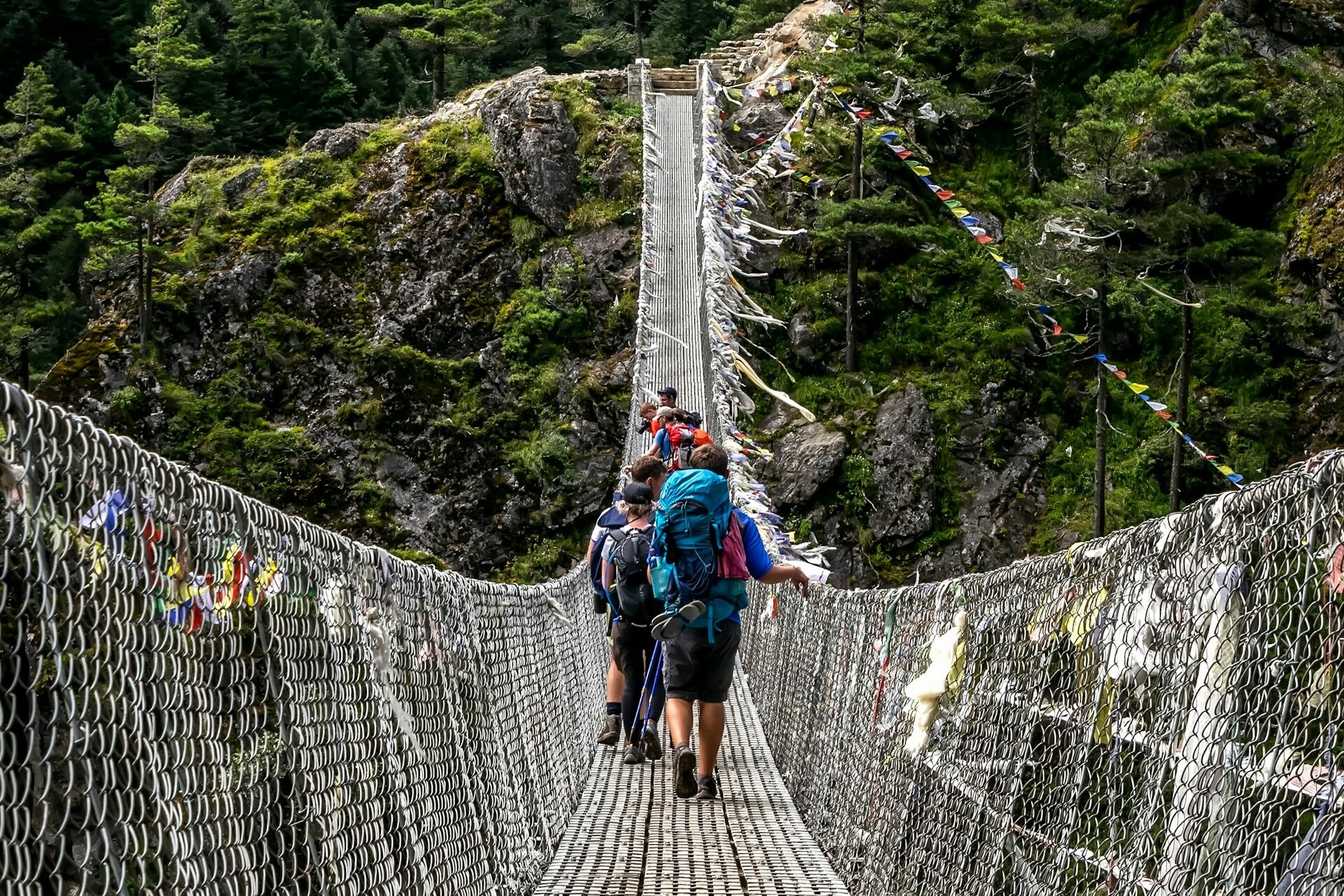 a mountainous rope bridge