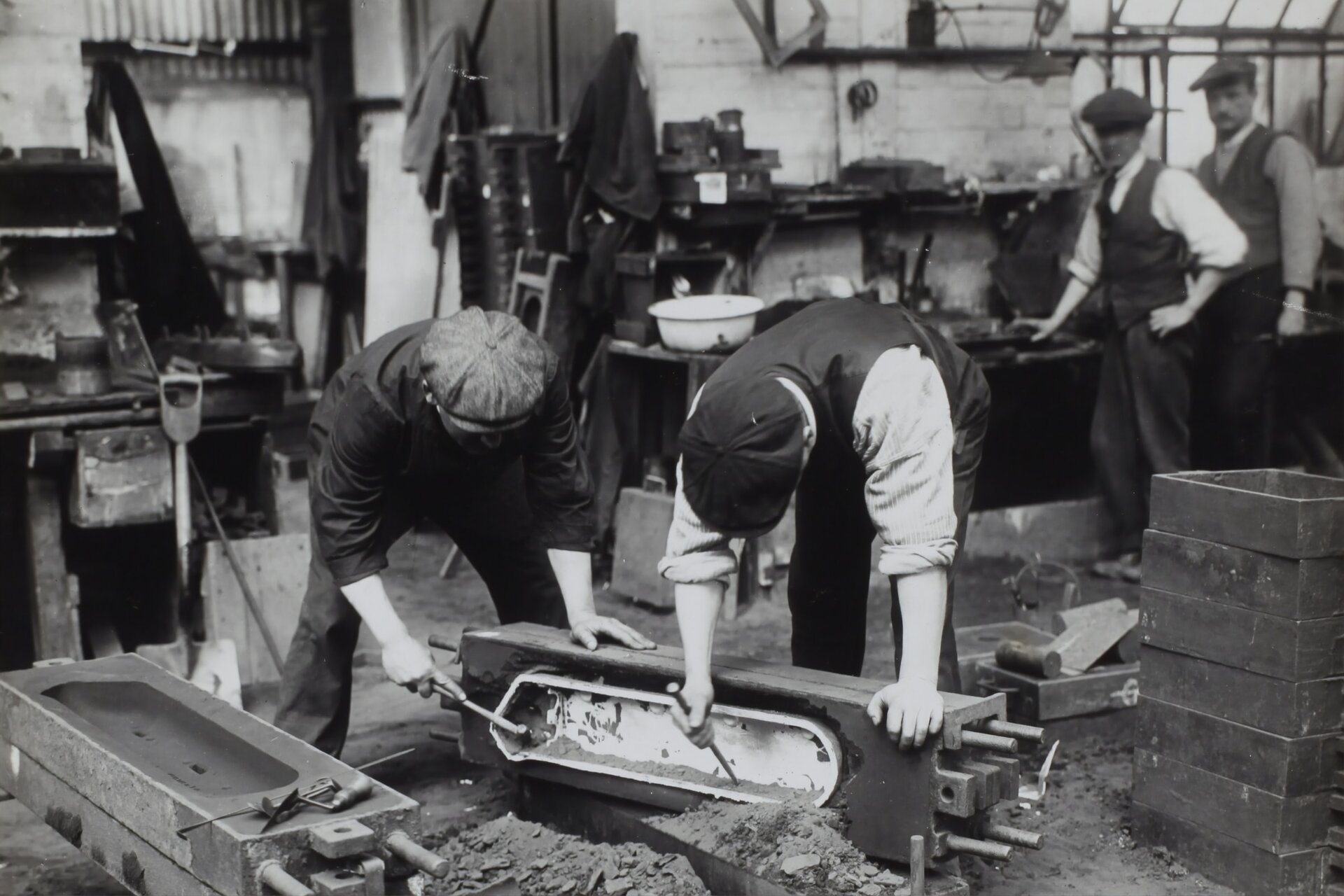 Vintage photo of men working at a factory