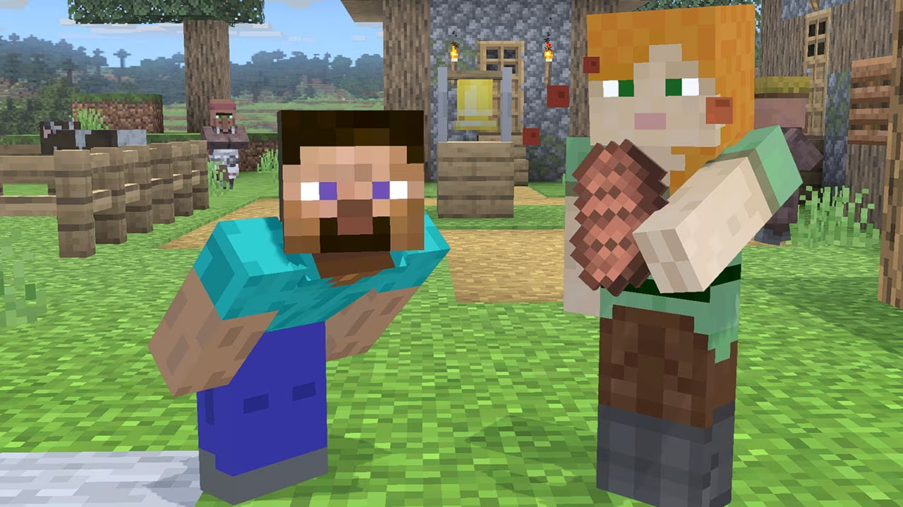 Steve and Alex from Minecraft as they appear in Smash Bros.