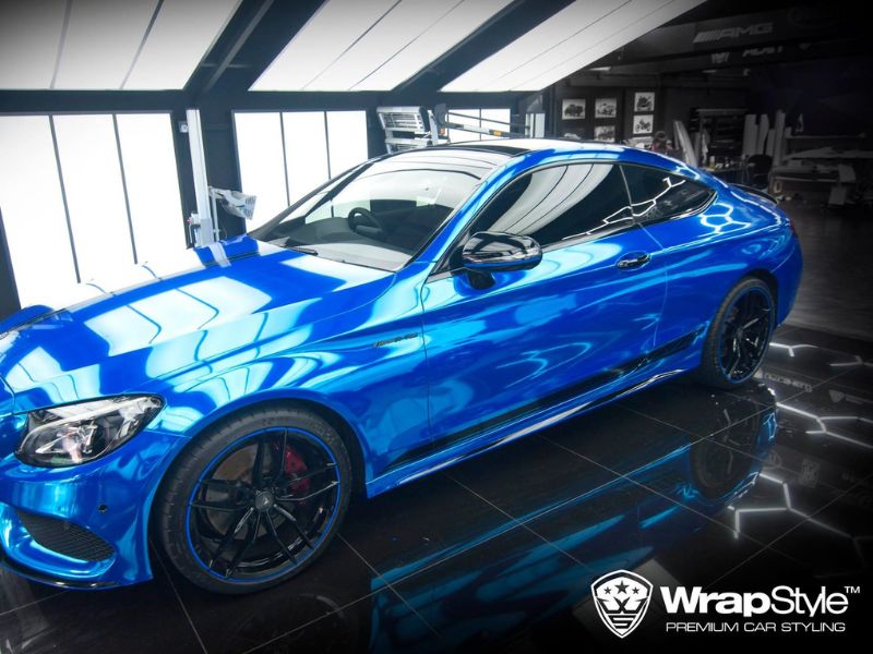 Blue chrome Mercedes-Benz.