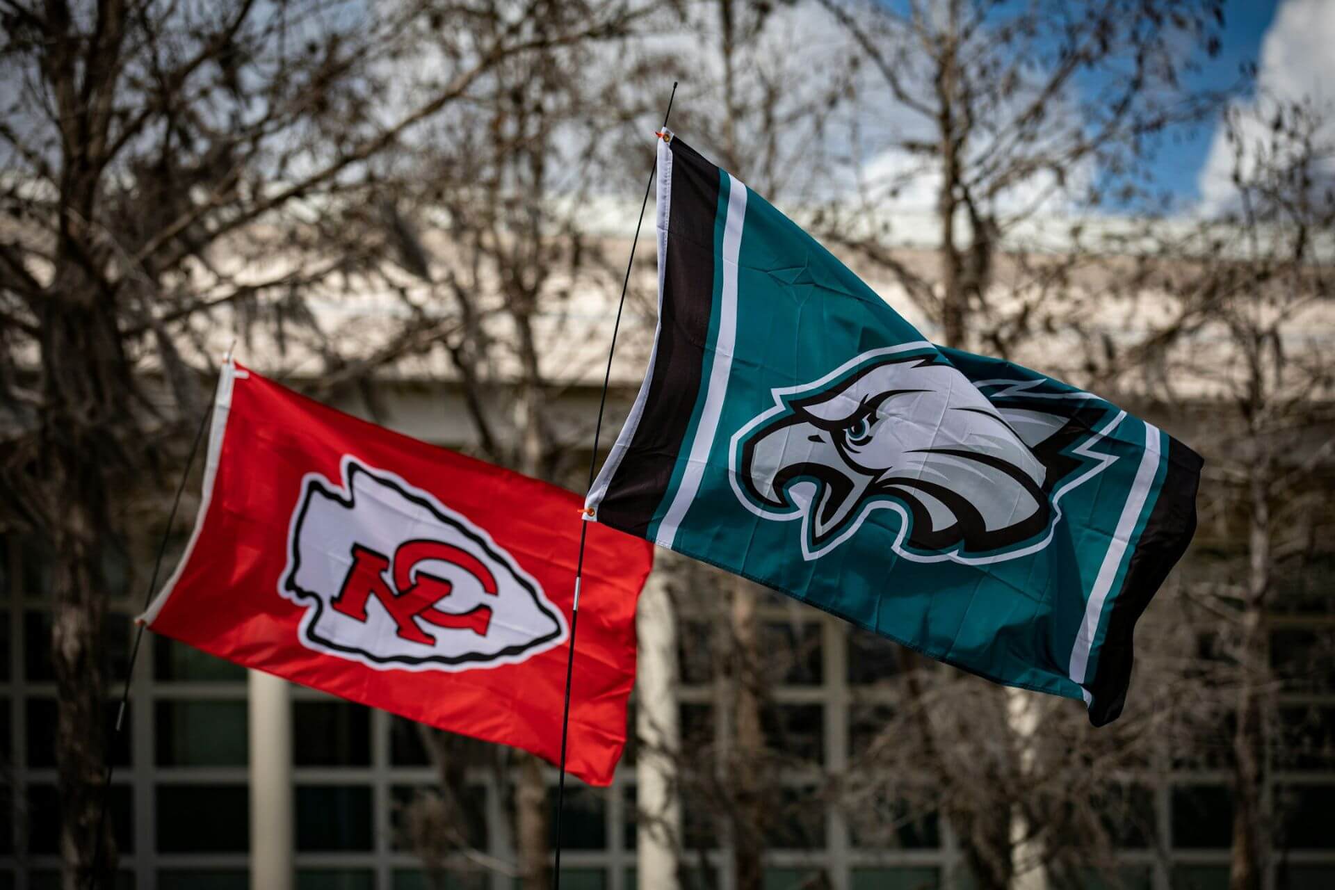 Kansas City Chiefs and Philadelphia Eagles flags