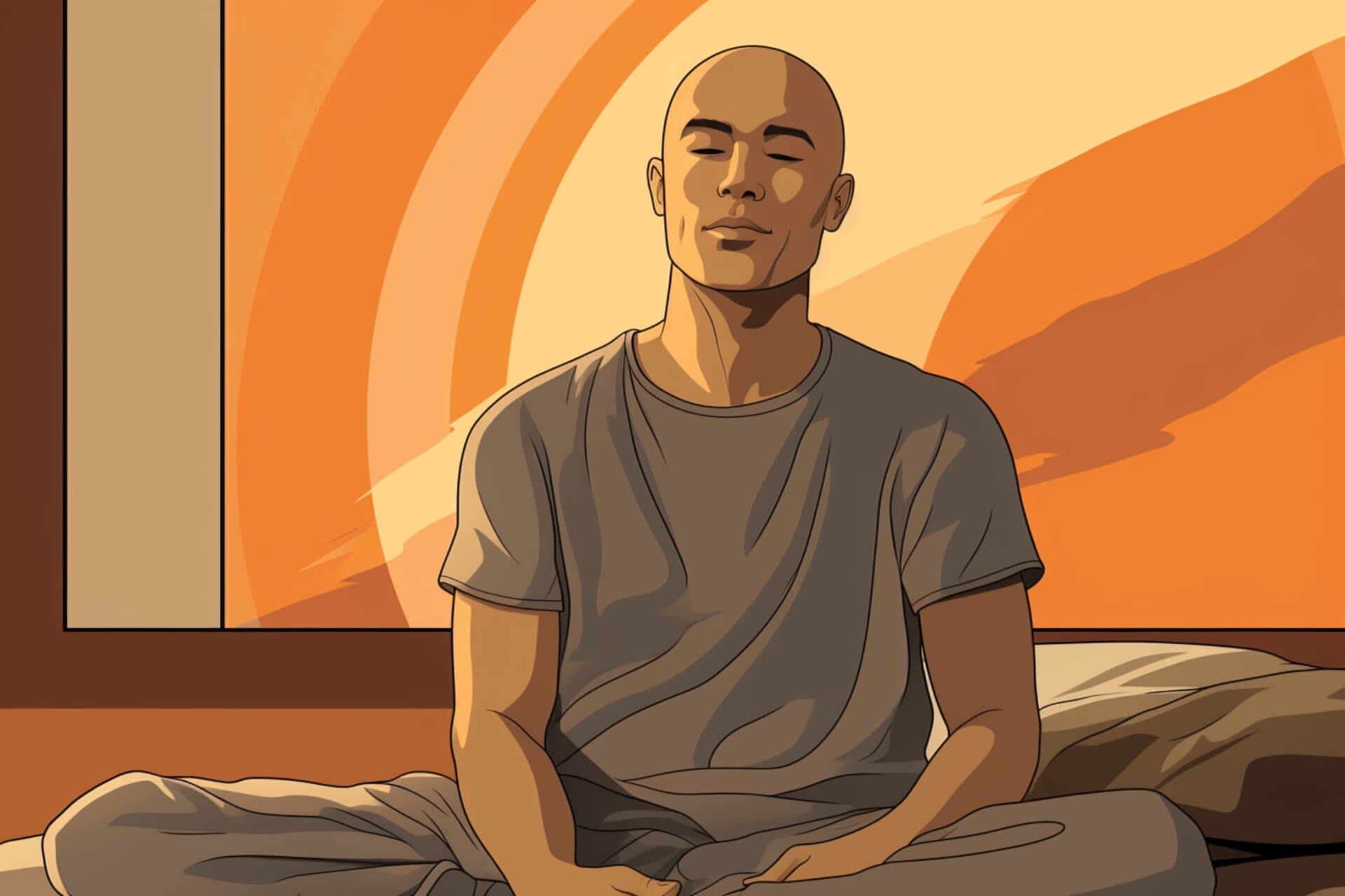 a bald man relaxing at home