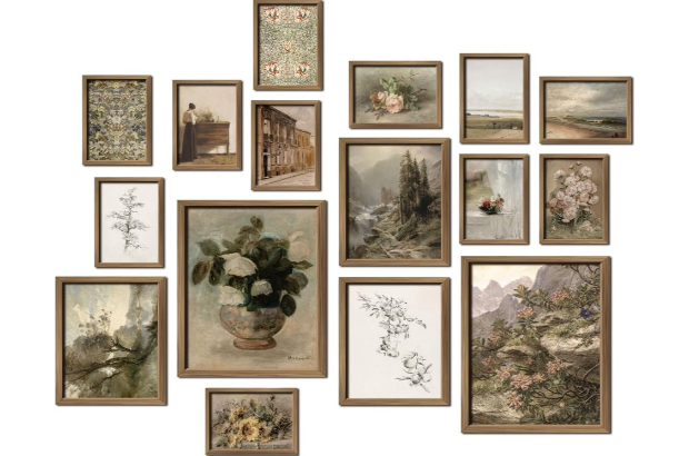 ANERZA 16 PCS Framed Vintage Wall Art Decor