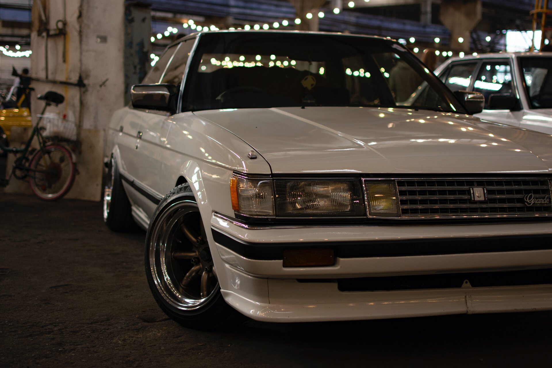 A white car in the car park - bosozoku cars