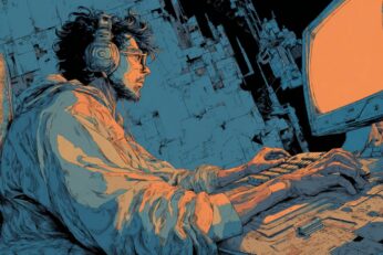 Illustration of a man playing a videogame