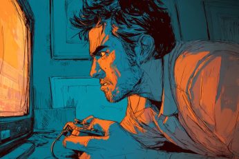 Illustration of frustrated man playing a video game