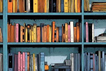 A colorful bookshelf