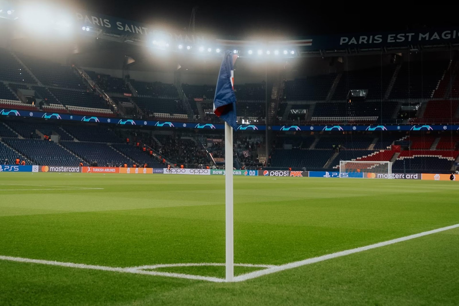 A corner post on a soccer field