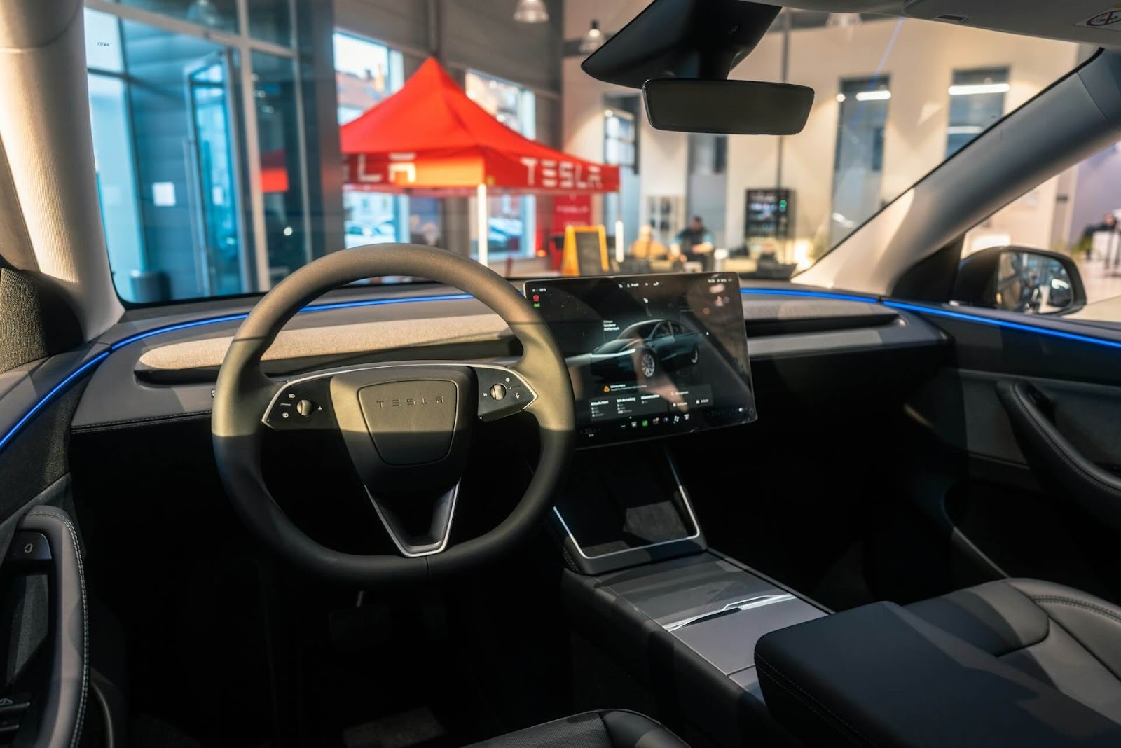 The inside of a Tesla vehicle