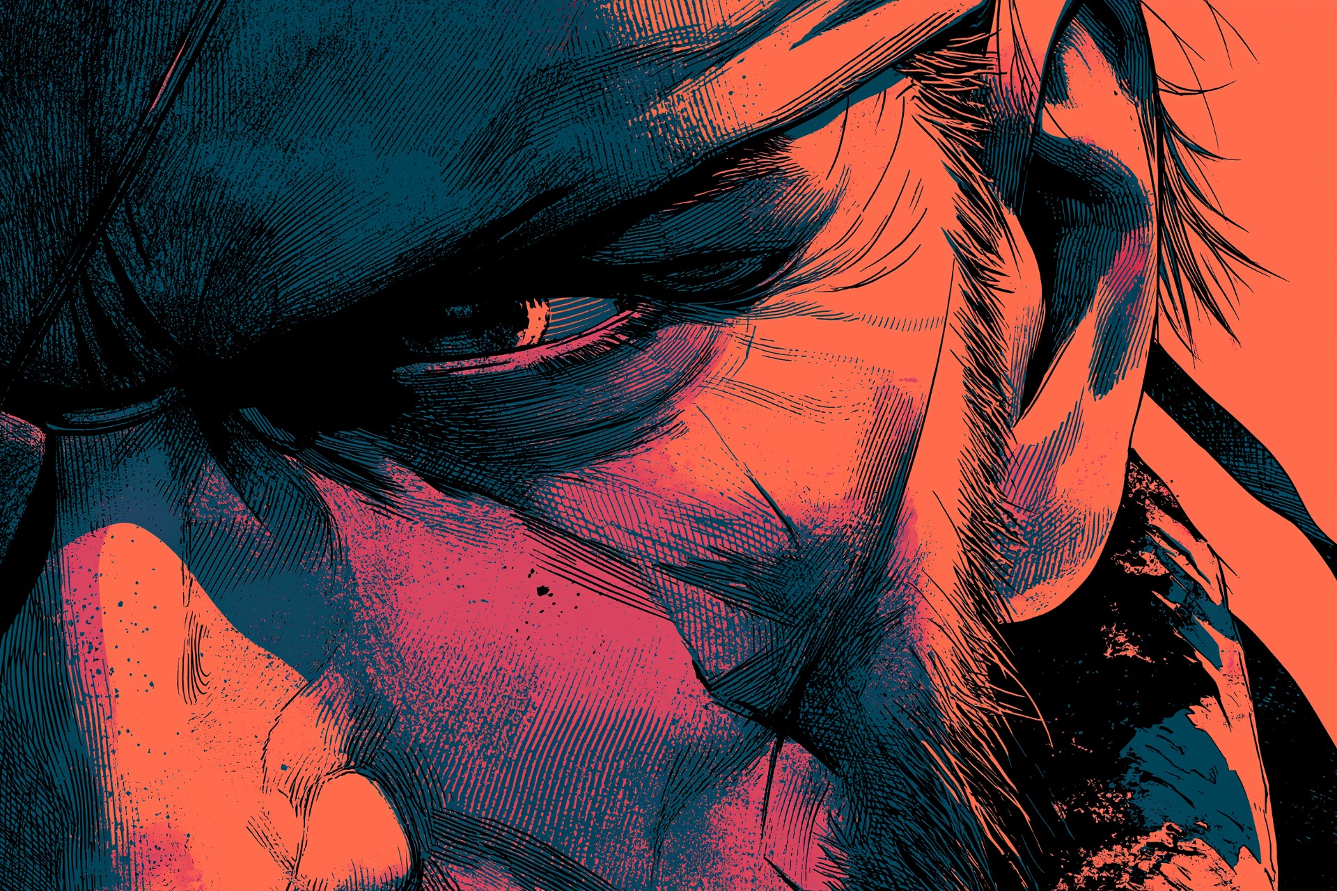 closeup on the face of Solid Snake