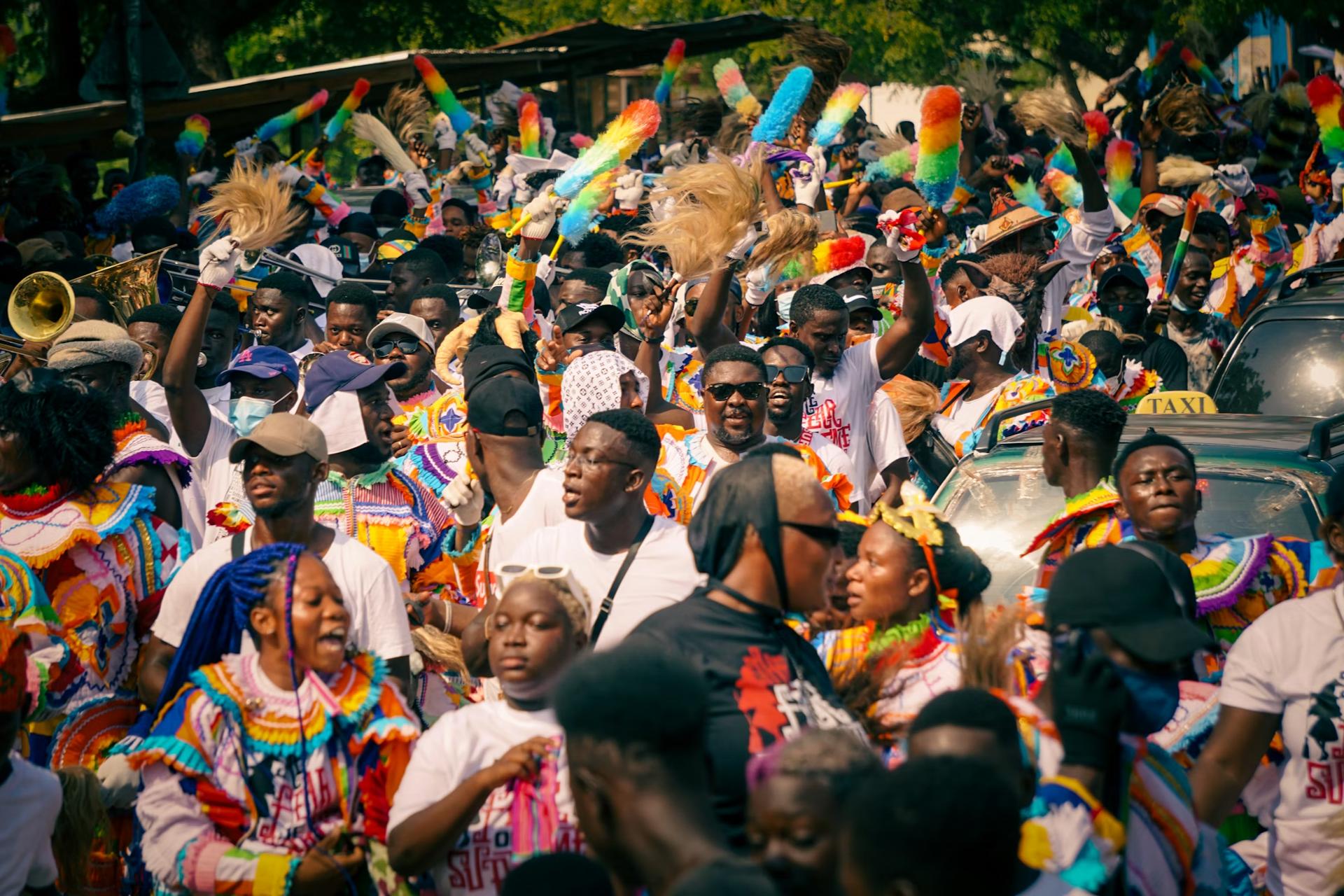 Colorful crowd at outdoor gathering
