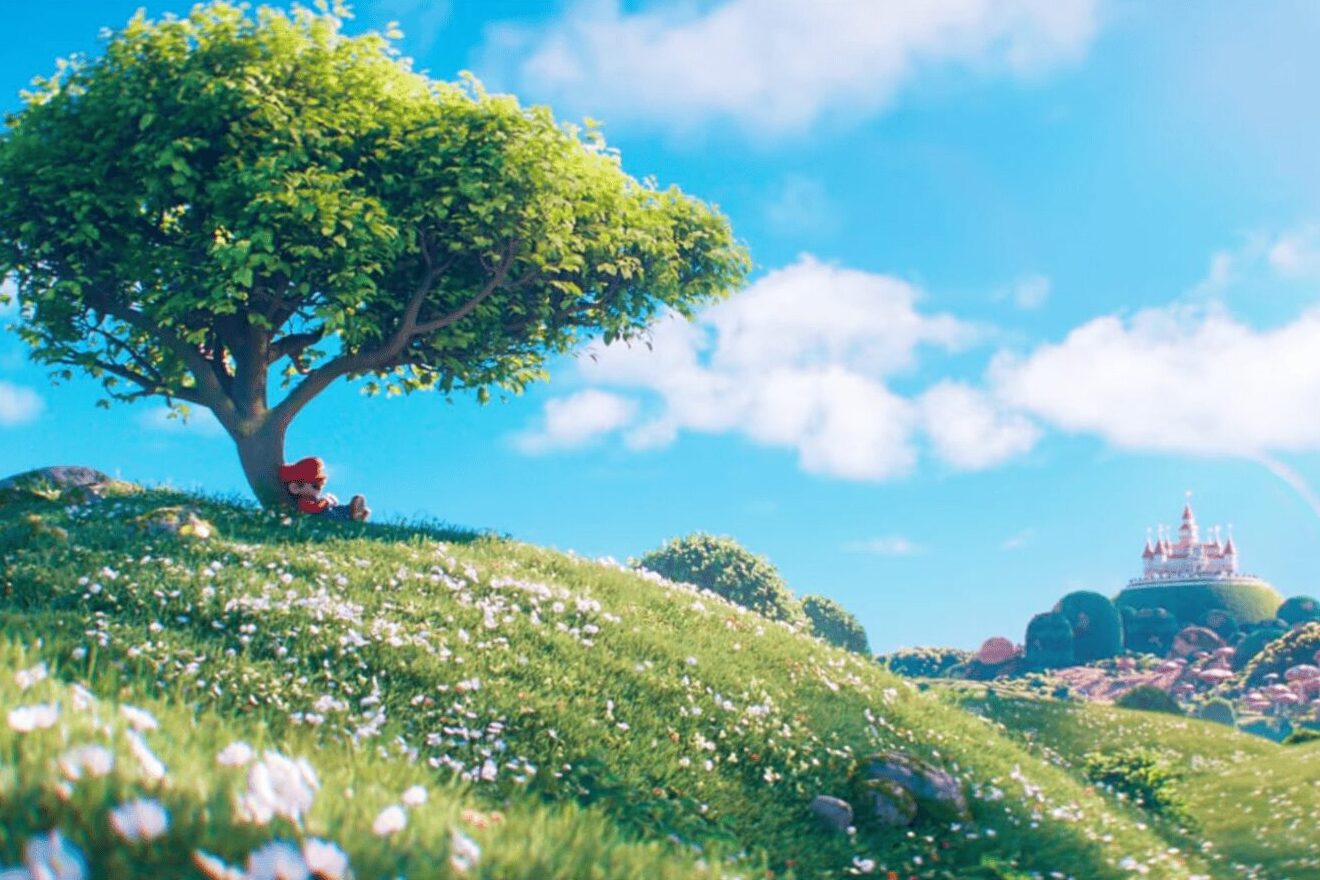 A shot of Mario sleeping under a tree from "The Super Mario Galaxy Movie" (2026)