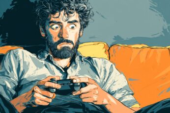 Confused man on the couch holding a controller