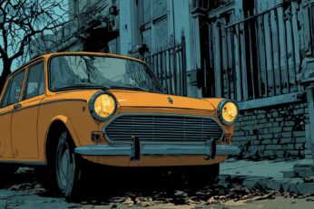 Illustration of a car next to a building