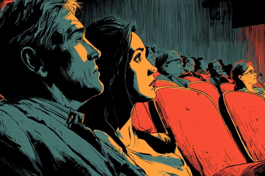 Man and woman sitting in movie theater