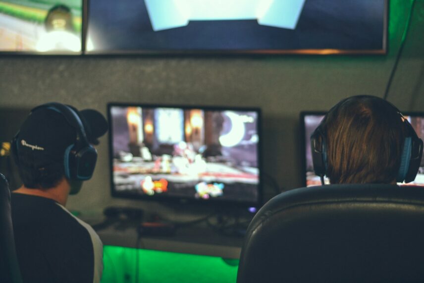 Two people playing a video game