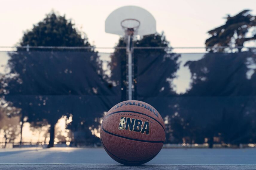 Spalding NBA basketball on a court