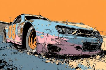 Broken down Nascar car