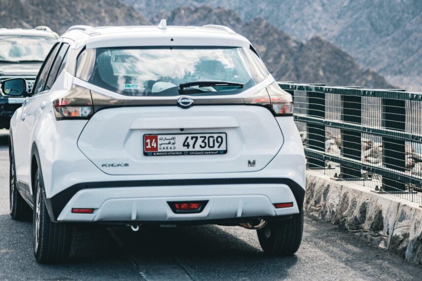 white car parked on bridge