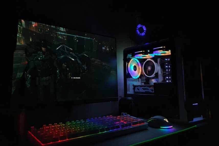 gaming PC in a dark room