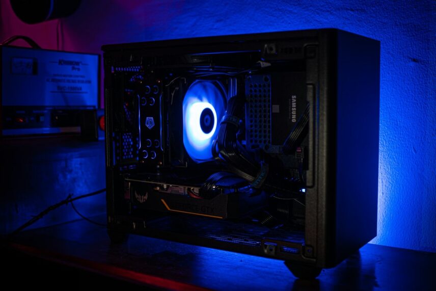 Gaming PC in a blue light
