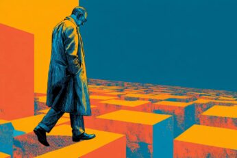 Illustration of man walking on a grid