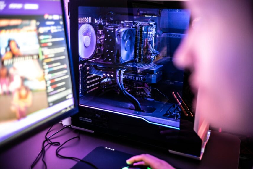 man playing computer game