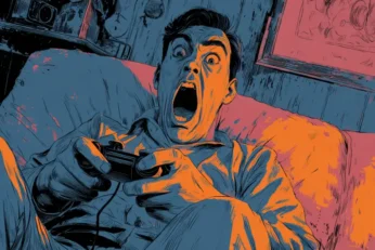illustration of man holding a game controller and screaming