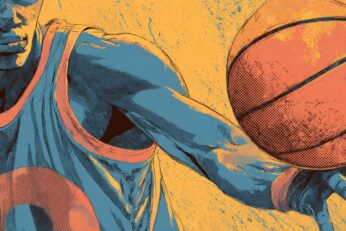 illustration of man playing basketball