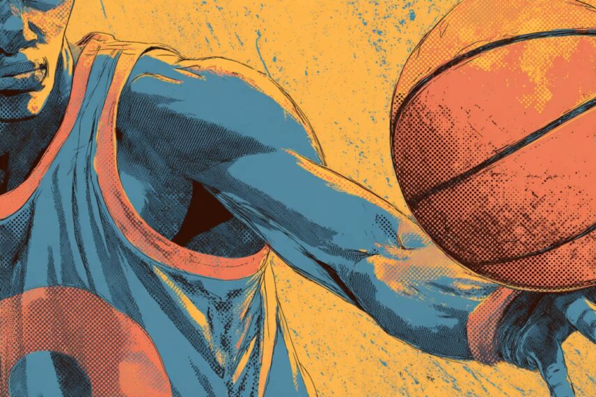 illustration of man playing basketball
